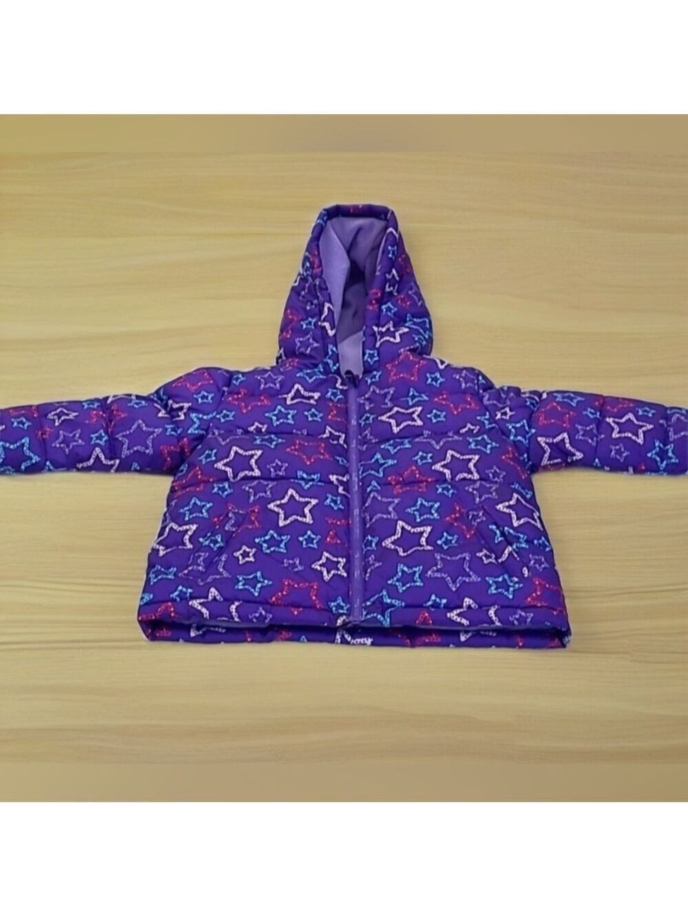 Faded Glory Toddler Purple Star Print Hooded Puffer Jacket 24 Months NWOT - Picture 4 of 13